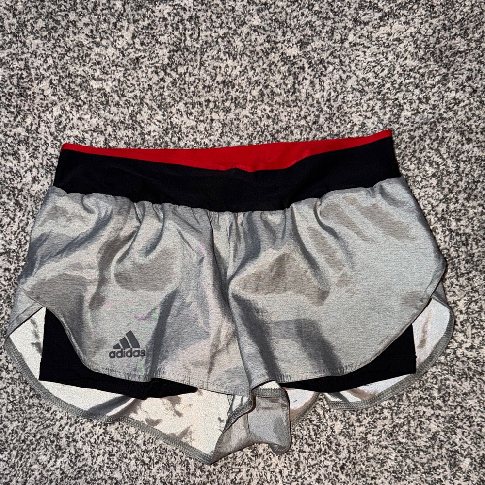 adidas barricade Women’s Silver Athletic Shorts with Red Waistband